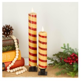 Factory Direct Craft Chunky Primitive Candy Cane LED Battery-Operated Taper Fit Bottom Candles with Timers Set of 2 - Christmas Candles for Holiday Displays and Decorating (8-1/2 & 11-1/4 Inches High)