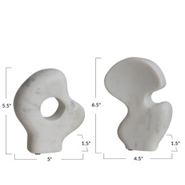 Bloomingville Decorative Abstract Marble Sculptures, Set of 2 Styles, White