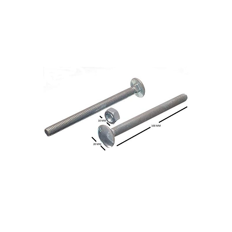 10 x Carriage Bolts and Nuts BZP Galvanised M8 x