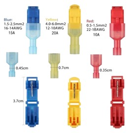 60 Pcs T-Tap Wire Connectors, Quick Splice Wire Terminals, T-Tap Self-Stripping with Nylon Fully Insulated Male Quick Disconnects Kit, (30 Pairs）