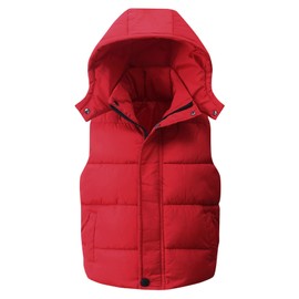 Happy Cherry Big Girls Sleeveless Jacket Zipper Up Button Down Detachable Hooded Eiderdown Cotton Warm Winter Vest 11-12T Red