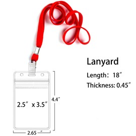 100Pcs Clear Plastic Name Tags Badge ID Card Holders and 100Pcs Black Lanyards with Clip (Red)