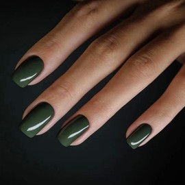 Dark Green Press on Nails Short Square Fake Nails Glossy Acrylic Nails Full Cover Glue on Nails Solid Color False Nails Reusable Artificial Nails for Women Manicure 24Pcs