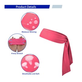 Tie Sweatband Headband, Pink Sports Head Ties for Men, Women, Kids, Ninja, Karate, Tennis Bandana, Athletic Hairband for Basketball, Softball, Running, Workout, Yoga, Volleyball (Pink)