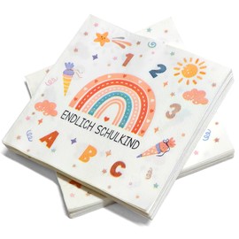 VOPIWOZ Pack of 40 Napkins First Day of School Decoration, Rainbow Decoration for Boys and Girls 2025, for Christening, Back to School, Table Decoration, 33 x 33 cm