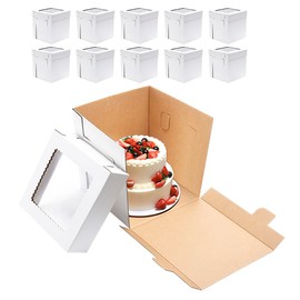 JJO Tall Cake Boxes for Tier Cakes, 10 Pack 12x12x12 Inch,White Cake Boxes with Window,Sturdy Tall Cake Carrier, Disposable Cake Containers
