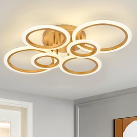 Vikaey Modern LED Flush Mount Ceiling Light, 6 Rings LED Gold Close to Ceiling Light, Lighting Fixture Ceiling Lamp for Kitchen, Living Room, Bedroom, Laundry Room, 4000K Not dimmable