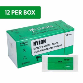 Oasis Nylon Monofilament Surgical Suture, 4-0, (FS-1) 3/8 24mm Reverse Cutting Needle, 75cm, 12/Box, Veterinary Use
