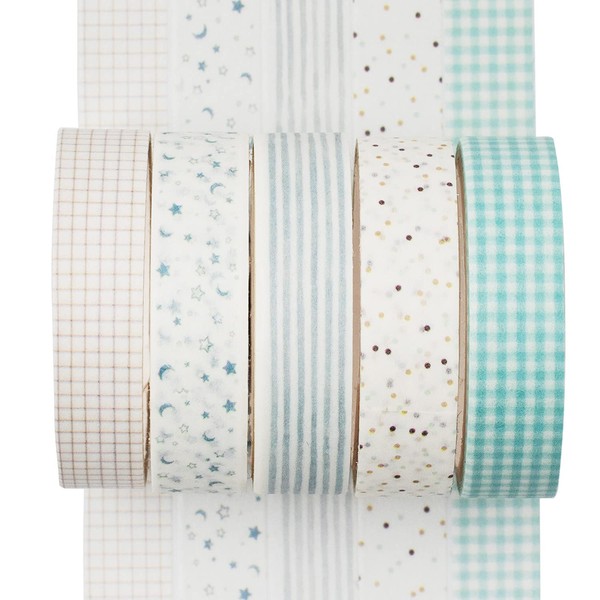 YUBX 5 Rolls Washi Tape Set Creative Basic Skinny Decorative