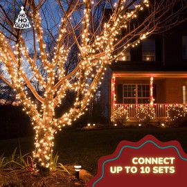 Ho-Ho-Glow 300 (100+100+100) White Warm Christmas Lights, 70FT Total, Indoor and Outdoor Holiday Decorations, Display on Trees, Interior Decor or Rooflines, Connectable, Spare Bulbs and Fuse