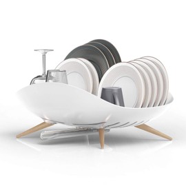 carrotez Dish Drying Rack, Dish Rack, Dish Drainer with Swivel Spout for Kitchen Counter, Auto Water Drainage, Durable, Rustproof, White