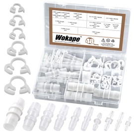 Wokape 48 Pieces Hose Barb Fitting Kit, 5/32 Inch 7/32 Inch 3/16 Inch 5/16 Inch 7/16 Inch 3/8 Inch 5/8 Inch 1/4 Inch 3/4 Inch 1/2 Inch 10 Sizes Plastic Reducers W Hose Clamps Pipe Connector Aquarium