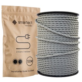 smartect Textile Cable, Dark Grey, 10 Metres, Vintage Lamp Cable, Fabric Twisted, 2-Core (2 x 0.75 mm²) Power Cable, Textile-Coated for Own DIY Project