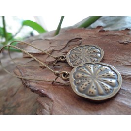 Stamped bronze disc earrings and kidney hooks