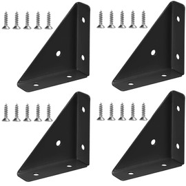 Corner Bracket, 4 Packs Bed Corner Support with 20 Pcs Screws, Shelf Brackets Triangular Bracket Fastener, Universal Triangle Stainless Steel Angle Brackets