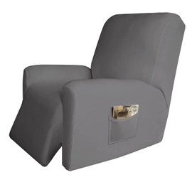 Easy-Going 4 Pieces Microfiber Stretch Recliner Slipcover – Spandex Soft Fitted Sofa Couch Cover, Washable Furniture Protector with Elastic Bottom for Kids, Pet(Recliner, Light Gray)