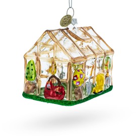 Gardener's Dream Greenhouse and Tools Blown Glass Christmas Ornament