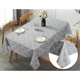 Excovip Cotton Linen Fabric Tablecloth-Washable Table Cloth-Wrinkle Free Anti-Fading,Dust-Proof Table Cover for Kitchen Dining, Party, Holiday, Christmas, Buffet(Oblong, 6-8 Seats, 150x213CM,Gray)