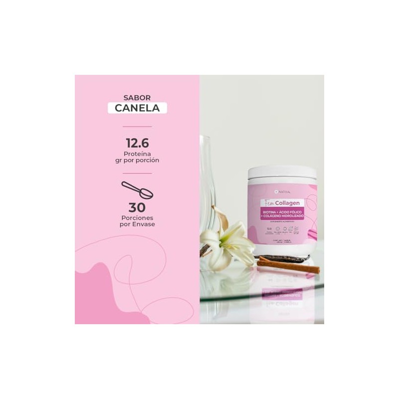 Nativa Fem Collagen Colágeno Hidrolizado Puro Biotina Ácido Fólico Sabor