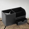1Pc Wooden Leather Multifunction Desk Stationery Organizer Storage Box Pen