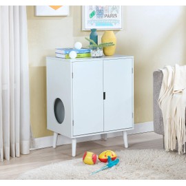 Penn-Plax Cat Walk Furniture: Contemporary Home Cat Litter Hide-Away Cabinet – All White