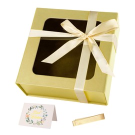 Gold Gift Box with Window,7.5"x7.5"x3.1" Bridesmaid Box for Gift Giving,Birthday Gift Box with Magnetic,Closure Lid Gift Box for Presents,Cute Box,Luxury for Gift Packaging,Gift Box for Wrapping Gifts