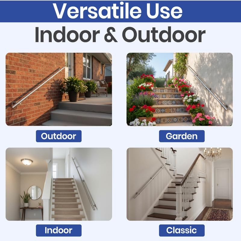 6FT Aluminum Handrail Kit for Indoor/Outdoor Stairs (2–18 FT Available)