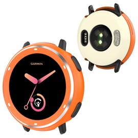 BEARDDO 2 in 1 Metal Case for Garmin Vivoactive 5 with TPU Back Cover, Rugged Shockproof All-Round Protective Cover with Cleaning Cloth Accessories for Garmin Vivoactive 5 Bezel Case (Orange)