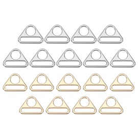 PATIKIL 1.5 Inch Triangle Buckle Adjuster, 18 Pcs Triangle D Ring Metal Buckles with Bar Swivel Clip for Bag Strap Webbing Dog Tag Clip, Silver/Light Gold