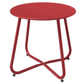 Grand patio 18-inch Small Round Side Table, Powder Coated Steel Outdoor Side Table, Red