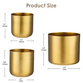 Arborus Gold Metal Vases 3 Packs Decorative Accent Planter Pots for Herbs Flowers, Modern Contemporary Design Stainless Steel Buckets for Wedding Farmhouse, 3 Sizes