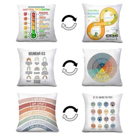 Akeve Feelings Wheel Pillow Cover Counseling Office Emotion Wheel Pillow Case Therapist Office Decor School Counselor Office Must Haves Calm Down Corner Supplies (3, White CH+QXL+8)
