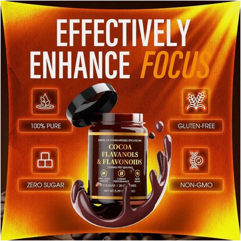High Flavanol Cocoa Powder Flavonoids Supplements Energy Boost 1200mg UK