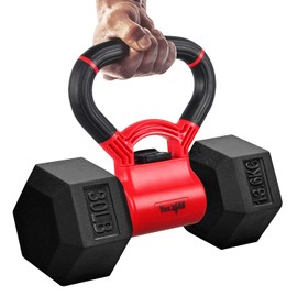 Yes4All Combo Kettle Grip (Single) + Rubber Hex Dumbbell (Single) - 30lbs - Red