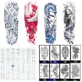 40 Sheets Temporary Tattoos for Adults, Waterproof Floral Stickers, LongLasting Hand and Body Art Flower Eagle Animal Tattoo Kits for Parties, Festivals, Styling Accessories