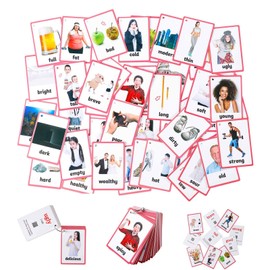 FieldDream 49pcs Adjectives Toddlers Flash Cards with Pictures Baby Learning Games Toys Education Flashcards for Kids Classroom Decoration Kindergarten Preschoolers with Ring Gifts