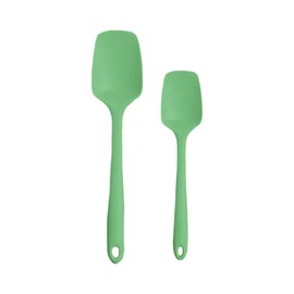 Premium Seamless Spoonula - Non-Stick Heat Resistant Silicone Scraper Spatula - Perfect for Mixing, Serving, Scraping, Stirring, and More - 8” mini and 11" Large Ultimate (Green)