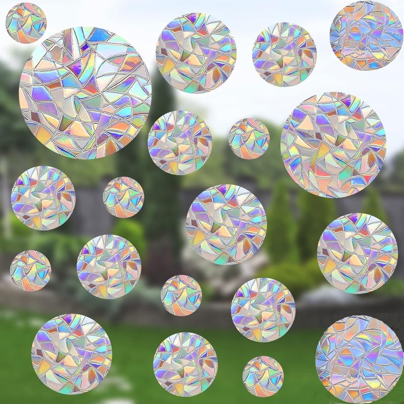 65 Pcs Round Prism Window Stickers, BetterJonny Bird Protection, Rainbow