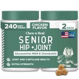 Glucosamine for Dogs Hip and Joint Supplement - 240 Soft Chews for Senior Dogs with Glucosamine, Chondroitin, MSM, Vitamin C, and Omegas - for Mobility, Cartilage, and Joint Health