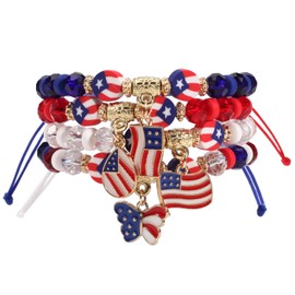 Regalos del 4 de julio, juego de pulseras de abalorio de estrella roja blanca y azul, apilables con bandera americana patriótica del Día de la Independencia, brazaletes Heishi Surfer Clay Verano Playa