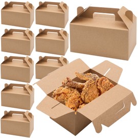 FORYNXHWIN Brown Cardboard Gift Boxes with Lid and Handle (Pack of 10) - 19 x 11 x 10 cm - Simple Gift Boxes for Gift, Wedding, Party, Birthday Box, Pastry, Roasted Chicken