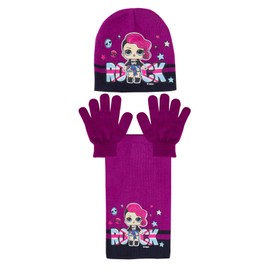 Girls LOL Surprise Dolls Woolly Hat + Scarf + Gloves Winter Set Rock Purple 3-5 Years