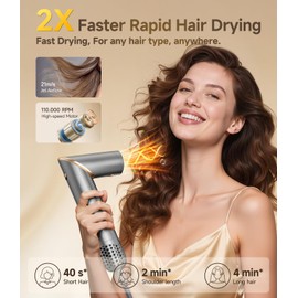 8 in 1 Hair Styler Set & Hair Dryer Brush, 110,000 RPM High-Speed Negative Ionic Foldable Hair Dryer Fast Drying, Multi Professional Hot air Styler for Curling Volumizing Straightening Styling(Gray)