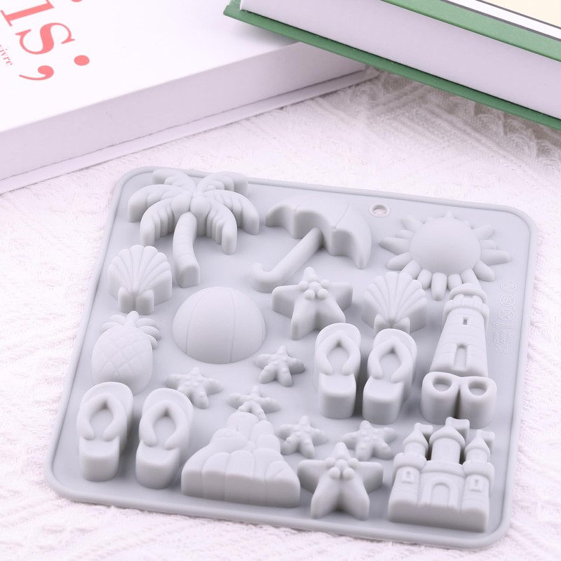 AIBOYA 2Pcs Summer Beach Theme Silicone Molds Coconut Tree Starfish