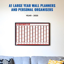 2025 A1 Large Year wall Planners & Personal Organisers, Holidays and Notable Dates, Wall Planner Folded to A4 for Home Business Office School
