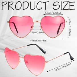 Carreuty Pack of 4 Heart Sunglasses, Hippie Glasses, Sunglasses, Women's Retro Costume Glasses for Children, Men, Women, 90s, 80s, 70s Outfit Accessories, Pink
