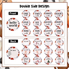 Sursurprise Sports Milestone Cards, Baby Monthly Milestone Markers, Wooden Milestone Cards, 13PCS Sports Double Sided Hello World Newborn 1-12 Months Circles Discs Signs Props