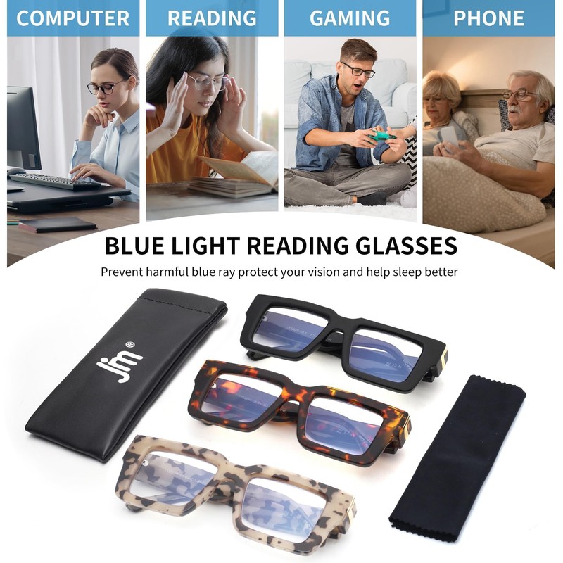 JM 3 Pack Oprah Style Reading Glasses for Women Men
