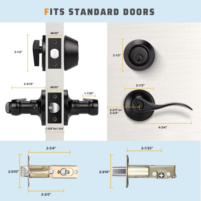 KNOBWELL 3 Pack Exterior Door Lock Set with Deadbolt Front