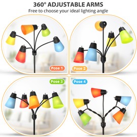 FOLKSMATE LED Floor Lamp, Medusa Multi Head Modern Tall, Rustic Adjustable Reading Standing Light for Living/Kids Room, Bedroom, Black